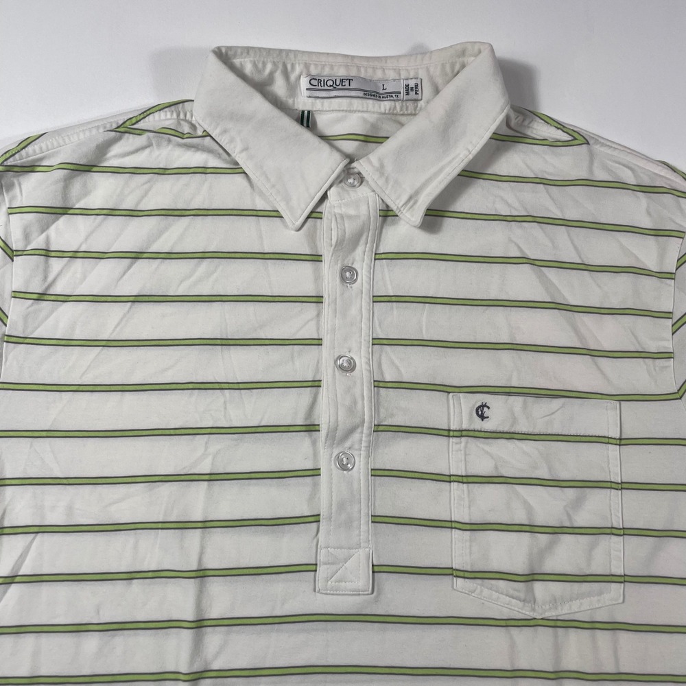 Criquet Polo Shirt Mens Large Striped Pima Cotton Stretch White Performance